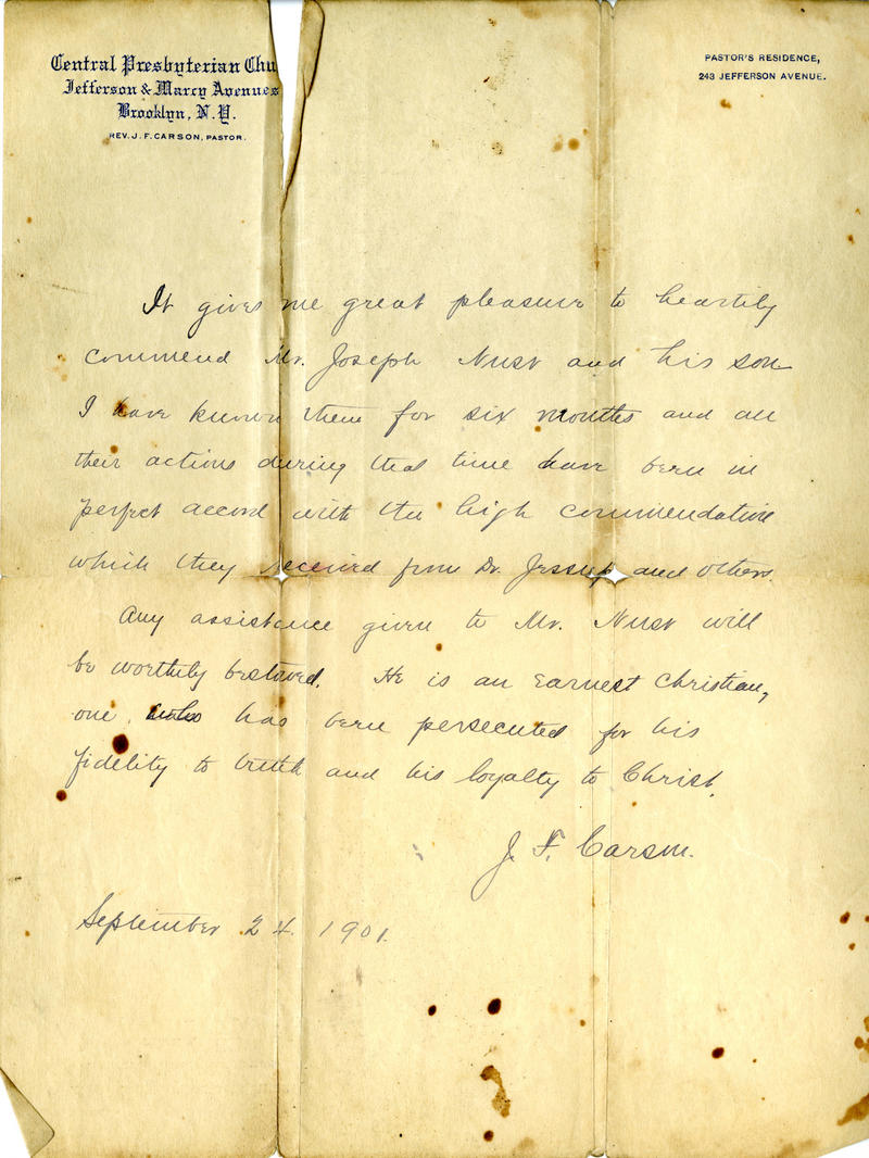 Carson letter 24 9 1901 carson letter 24 9 1901